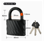 75mm weatherproof wave padlock dimensions: 80 × 62 mm body, 42 mm clearance, 39 mm height, Ø11.8 mm shackle, in mm