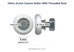 TradeBase 19mm Convex Sliding Door Roller – Acetal Threaded Stud 12kg dimensions: 19.4 mm outside diameter, 9.0 mm overall wi