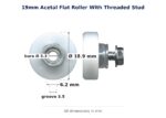 TradeBase 19mm Flat Sliding Door Roller – Acetal Threaded Stud 8kg dimensions: 18.9 mm outside diameter, 6.2 mm overall width