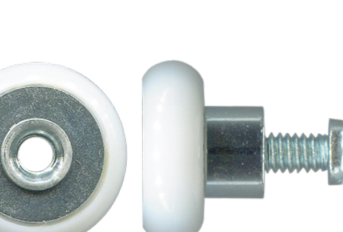 19mm convex acetal shower door roller, front and side view, suits Boral Elite – TradeBase ROL19SHW8