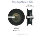TradeBase 24mm Concave Sliding Door Roller – Acetal 12kg dimensions: 24.0 mm outside diameter, 10.0 mm overall width, 6.8 mm