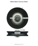 TradeBase 26mm Concave Sliding Door Roller – Nylon 15kg dimensions: 26.0 mm outside diameter, 9.1 mm overall width, 5.2 mm gr