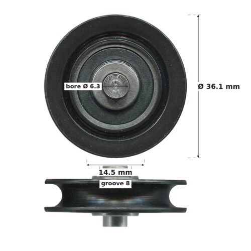 TradeBase 36mm Concave Sliding Door Roller – Stainless steel 40kg dimensions: 36.1 mm outside diameter, 14.5 mm overall width