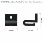 TradeBase black shower screen panel guide top hook dimensions in mm