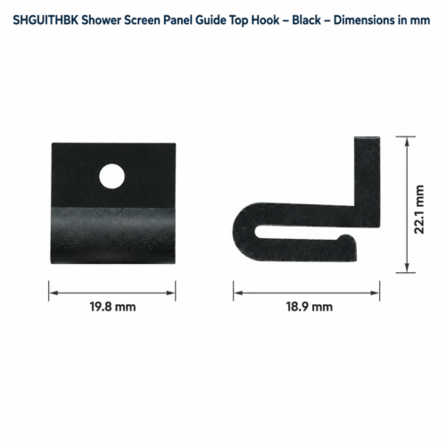 TradeBase black shower screen panel guide top hook dimensions in mm