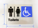 Braille toilet sign dimension diagram, 235mm wide by 180mm high