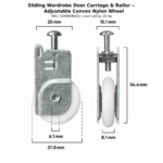 sliding wardrobe door carriage convex nylon roller dimension diagram, 20kg – TradeBase CARWDBADJ