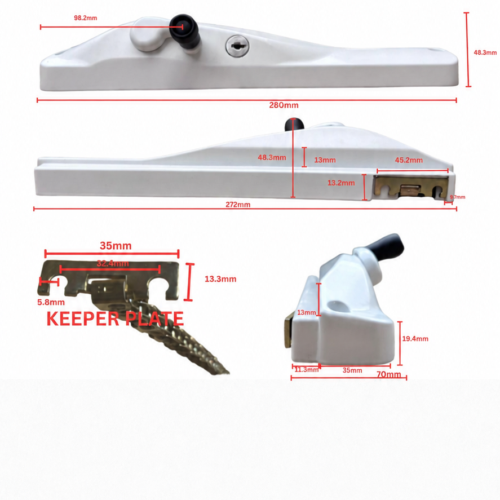 White left hand lockable keyed alike window winder 150mm restricted chain dimensions diagram