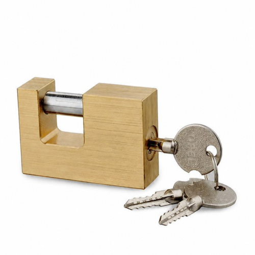 90mm cross-keyway solid brass rectangular padlock with hardened steel shackle for containers and gates