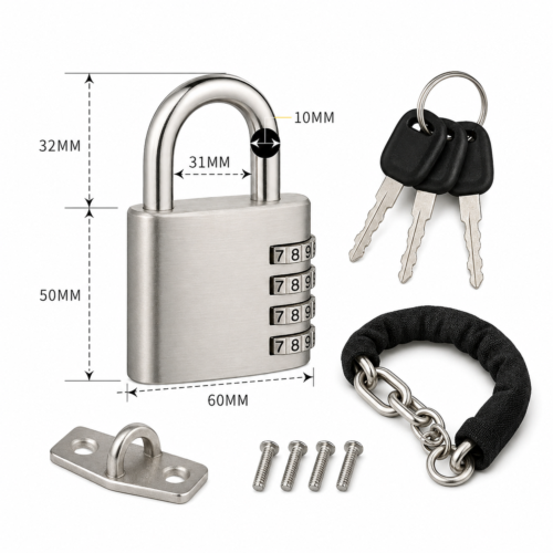 50mm zinc alloy combination padlock with chrome-plated shackle and resettable code for lockers, gates and sheds
