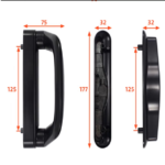 Black sliding patio door lock dimensions – 177mm handle, 125mm hole centres, 75mm and 32mm widths