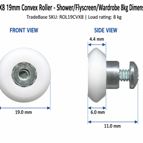 19mm convex roller dimension diagram in mm – TradeBase ROL19CVX8