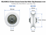 23.6mm concave screen door roller dimension diagram in mm – TradeBase ROL24CNC12