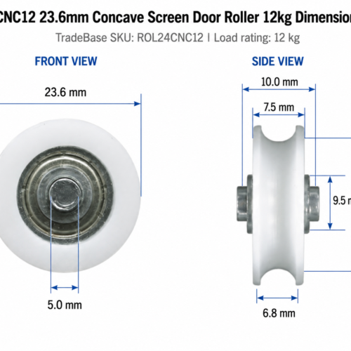 23.6mm concave screen door roller dimension diagram in mm – TradeBase ROL24CNC12