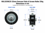 32mm concave patio and screen roller dimension diagram in mm – TradeBase ROL32CNC25