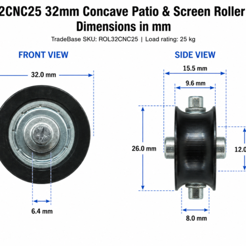 32mm concave patio and screen roller dimension diagram in mm – TradeBase ROL32CNC25