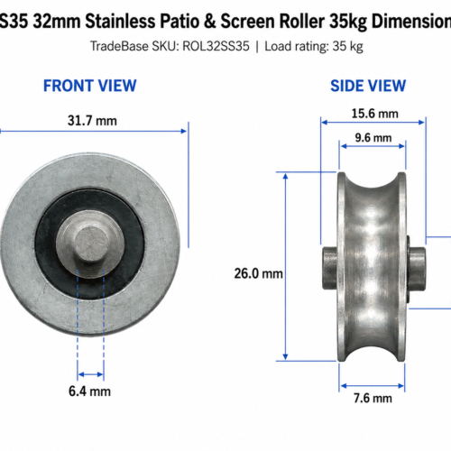 32mm stainless steel patio and screen roller dimension diagram in mm – TradeBase ROL32SS35