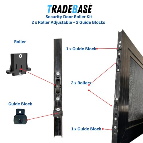 Sliding Security Screen Door Roller & Guide Block Kit | 2 Rollers + 2 Guide Blocks | Free Delivery