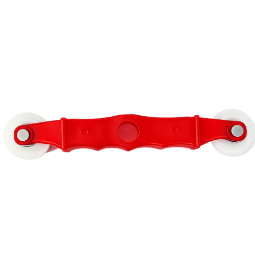 TradeBase twin-wheel flyscreen spline roller tool front view with concave guide wheel and ribbed press wheel