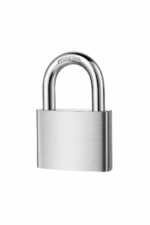 304 stainless steel oval padlock with satin finish and stainless shackle for marine grade outdoor gate and shed security