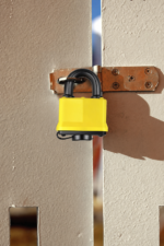 Yellow rubber-covered waterproof laminated padlock for outdoor gates and sheds - alternative view 6