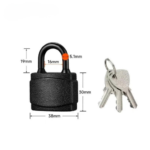 TradeBase 32mm black covered weatherproof padlock dimensions in mm - 38mm body, 30mm height, 16mm shackle opening, 5.1mm shackle