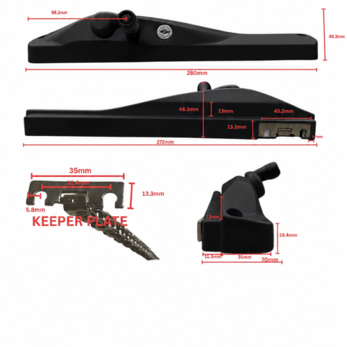 Black left hand lockable keyed alike window winder 150mm restricted chain dimensions diagram