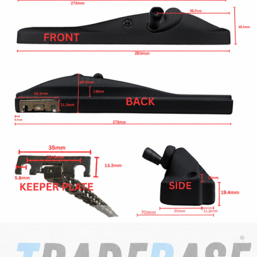 Black right hand lockable keyed alike window winder 150mm restricted chain dimensions diagram
