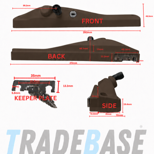Brown left hand lockable keyed alike window winder 100mm restricted chain dimensions diagram