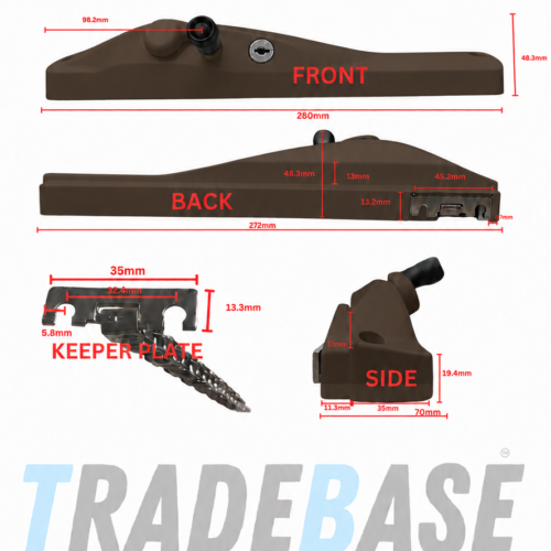Brown left hand lockable keyed alike window winder 150mm restricted chain dimensions diagram