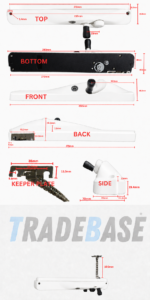 White right hand lockable keyed alike window winder 100mm restricted chain dimensions diagram