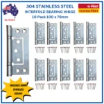 304 stainless steel non-mortice ball bearing interfold hinges, 100mm x 2.5mm, 10 pack – TradeBase
