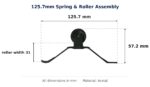 125.7mm Spring & Roller Assembly – Suits Screen Doors dimension diagram - overall 125.7 mm x 57.2 mm, every dimension measured in millimetres. TradeBase Australia part ASMSPR126.