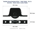 Dimension diagram for AWP2052 Double Hung Awning Pulley - TradeBase Australia. All dimensions in millimetres, drawn on the part.