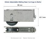 32mm Adjustable Sliding Door Carriage & Roller dimension diagram - overall 80 mm x 42.7 mm, every dimension measured in millimetres. TradeBase Australia part CAR1089SP.