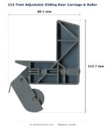 113.7mm Adjustable Sliding Door Carriage & Roller – Suits Screen Doors dimension diagram - overall 88.1 mm x 113.7 mm, every dimension measured in millimetres. TradeBase Australia part CAR114ACE.