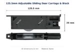 125.5mm Adjustable Sliding Door Carriage & Block – Suits Fixed Door Panel dimension diagram - overall 125.5 mm x 39 mm, every dimension measured in millimetres. TradeBase Australia part CAR126NYL.