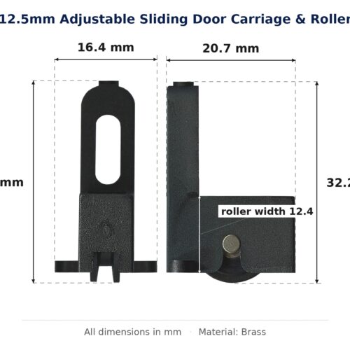 12.5mm Adjustable Sliding Door Carriage & Roller – Suits Windows dimension diagram - overall 20.7 mm x 32.3 mm, every dimension measured in millimetres. TradeBase Australia part CAR12BR21.