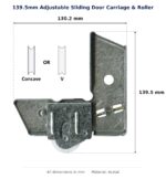 139.5mm Adjustable Sliding Door Carriage & Roller – Suits Security Doors dimension diagram - overall 130.2 mm x 139.5 mm, every dimension measured in millimetres. TradeBase Australia part CAR140ACE.