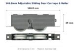 146.8mm Adjustable Sliding Door Carriage & Roller dimension diagram - overall 146.8 mm x 49 mm, every dimension measured in millimetres. TradeBase Australia part CAR147SS.