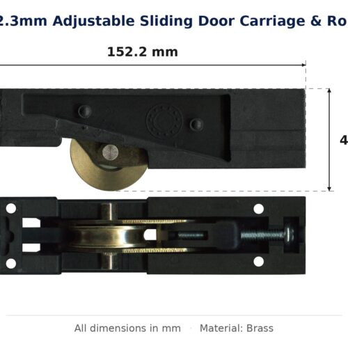 152.3mm Adjustable Sliding Door Carriage & Roller dimension diagram - overall 152.3 mm x 48.1 mm, every dimension measured in millimetres. TradeBase Australia part CAR152BR.