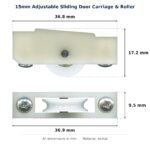 15mm Adjustable Sliding Door Carriage & Roller – Suits Windows dimension diagram - overall 36.9 mm x 17.2 mm, every dimension measured in millimetres. TradeBase Australia part CAR15ACE.