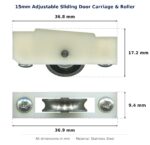 15mm Adjustable Sliding Door Carriage & Roller dimension diagram - overall 36.9 mm x 17.2 mm, every dimension measured in millimetres. TradeBase Australia part CAR15SS.