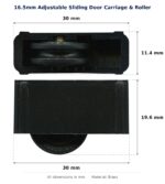 16.5mm Adjustable Sliding Door Carriage & Roller – Suits Windows dimension diagram - overall 30 mm x 19.6 mm, every dimension measured in millimetres. TradeBase Australia part CAR16BR.
