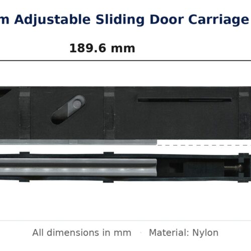 190.5mm Adjustable Sliding Door Carriage & Block – Suits Fixed Door Panel dimension diagram - overall 190.5 mm x 38 mm, every dimension measured in millimetres. TradeBase Australia part CAR190NYL.