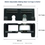 26mm Adjustable Sliding Door Carriage & Roller – Suits Windows dimension diagram - overall 26 mm x 12.3 mm, every dimension measured in millimetres. TradeBase Australia part CAR26BR.