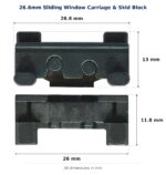 26.6mm Sliding Window Carriage & Skid Block dimension diagram - overall 26.6 mm x 13 mm, every dimension measured in millimetres. TradeBase Australia part CAR27SKID.