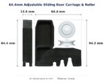 64.4mm Adjustable Sliding Door Carriage & Roller – Suits Screen Doors dimension diagram - overall 64.4 mm x 64.4 mm, every dimension measured in millimetres. TradeBase Australia part CAR3130.