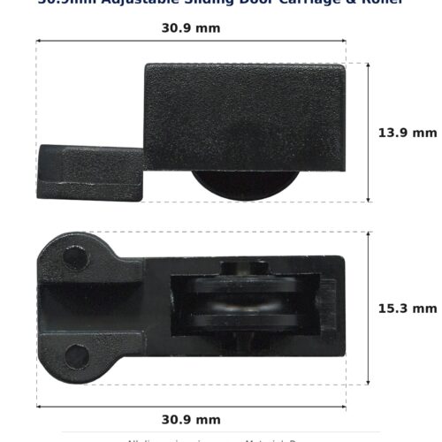30.9mm Adjustable Sliding Door Carriage & Roller – Suits Windows dimension diagram - overall 30.9 mm x 15.3 mm, every dimension measured in millimetres. TradeBase Australia part CAR31BR.