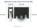 TradeBase Adjustable Carriage & Roller Heavy Duty 35kg dimensions showing 14.9 mm, 42.5 mm, 42.2 mm, 42.2 mm